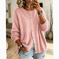 Women's crew neck button cardigan in pink