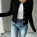 Women's black cropped cable knit cardigan