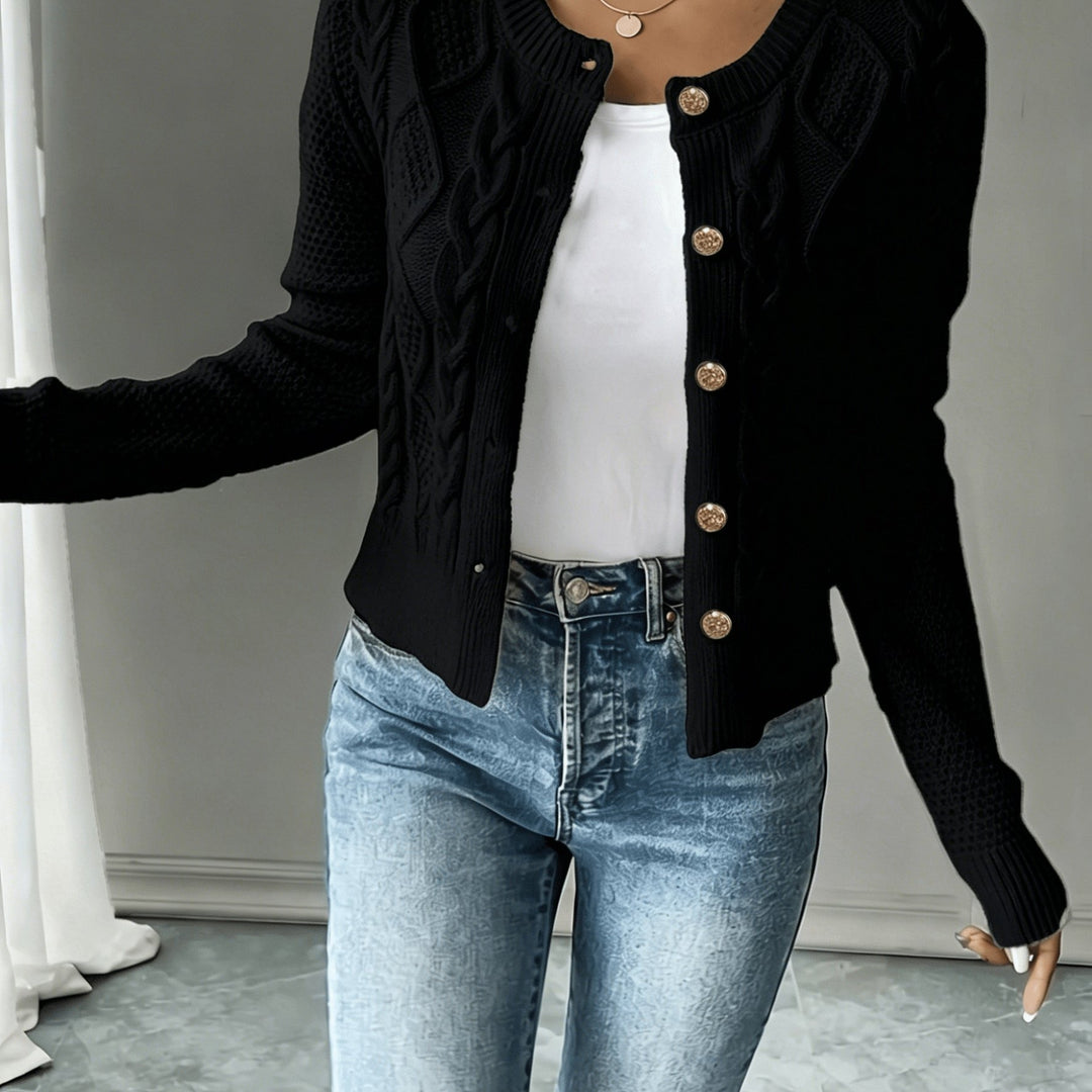 Women's black cropped cable knit cardigan
