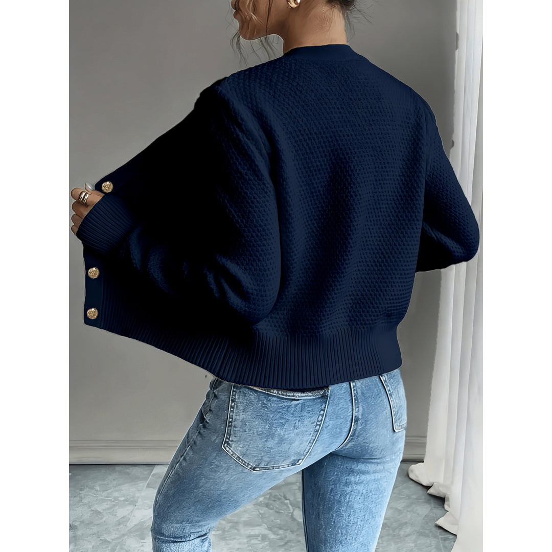 Women's navy cardigan – back view