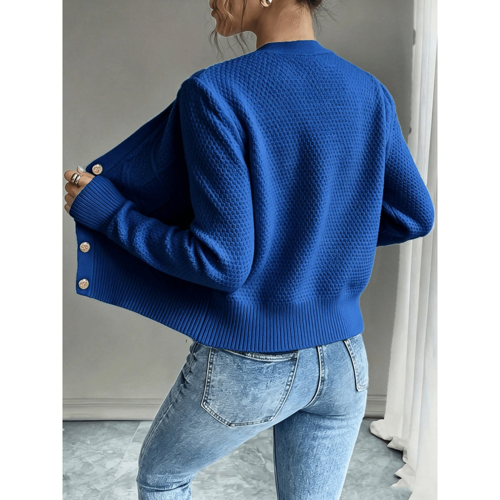 Women's blue cardigan – back view