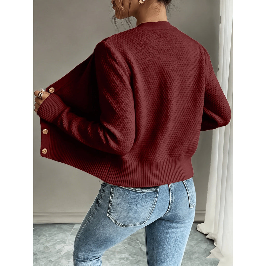 Women's deep red cardigan – back view
