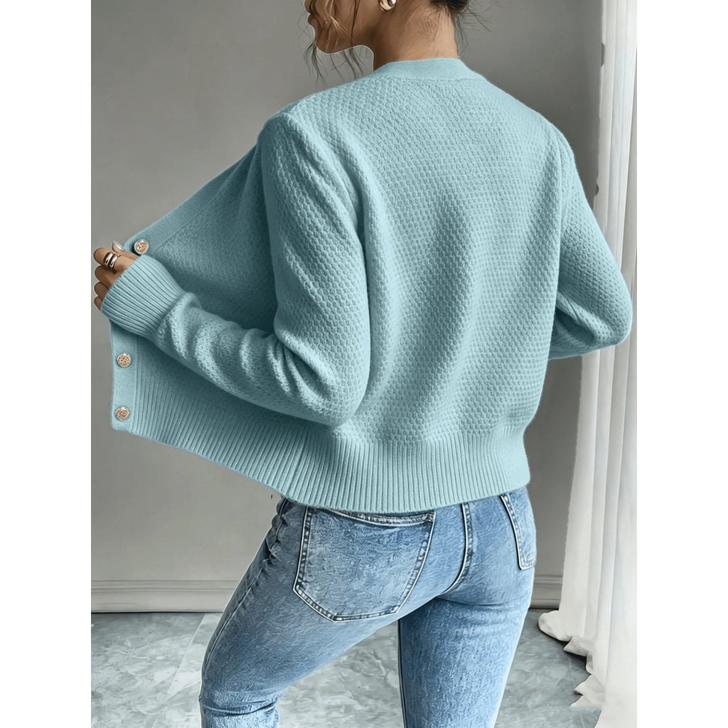 Women's sky blue cardigan – back view