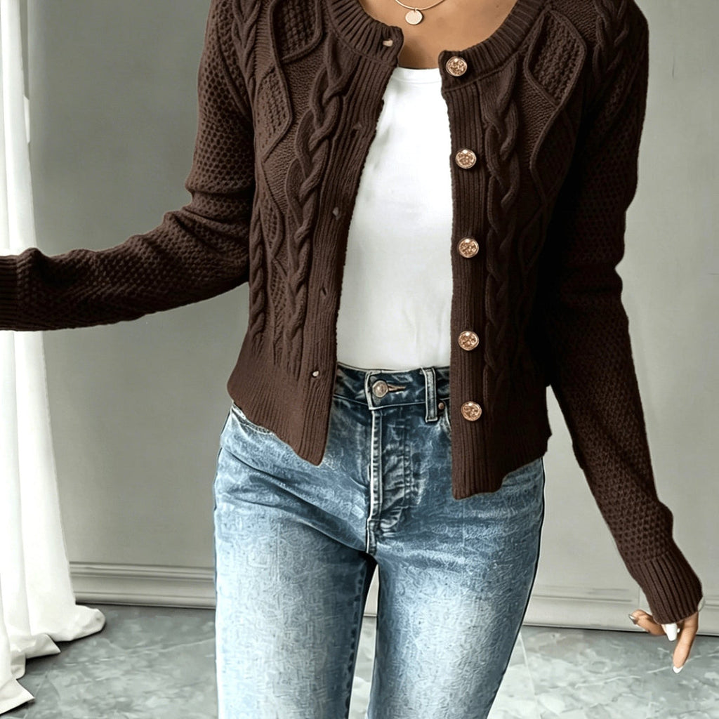 Women's coffee brown cable knit cardigan