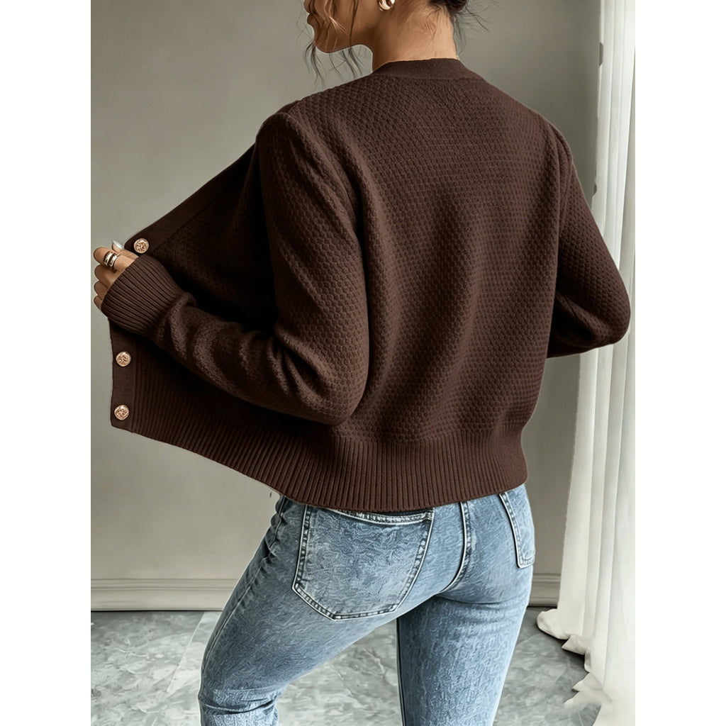 Women's coffee brown cardigan – back view