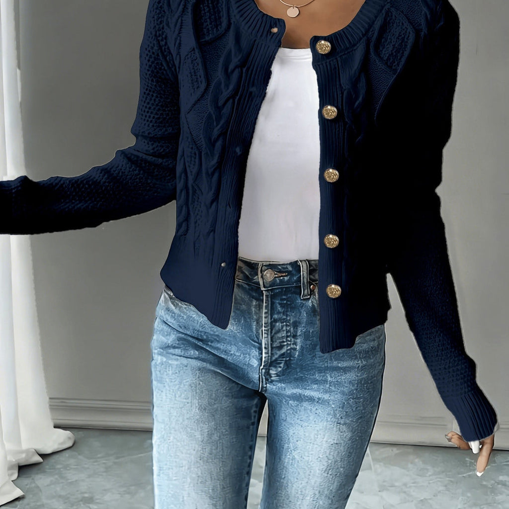 Women's navy cropped cable knit cardigan