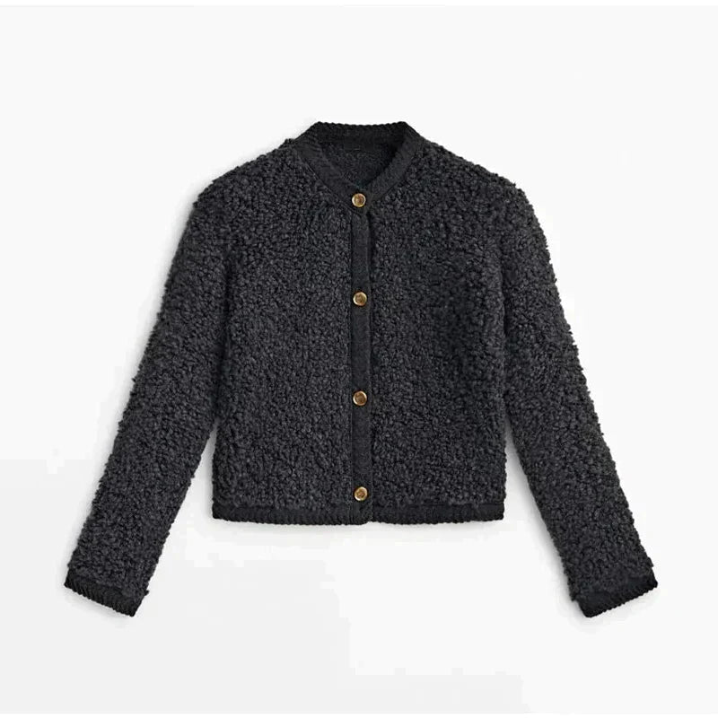 Women's cropped textured knit jacket in black