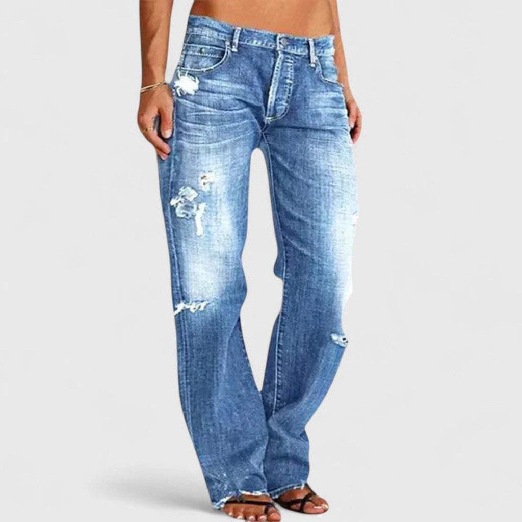 Women's blue distressed loose fit jeans