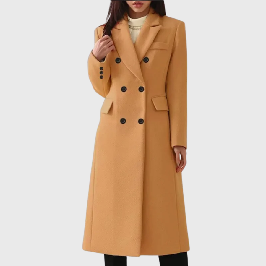 Women's Double-Breasted Longline Coat for Smart Winter Days