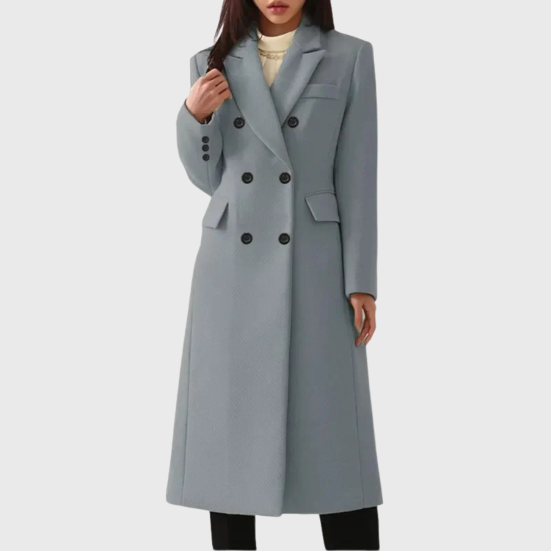 Women's grey double-breasted longline coat