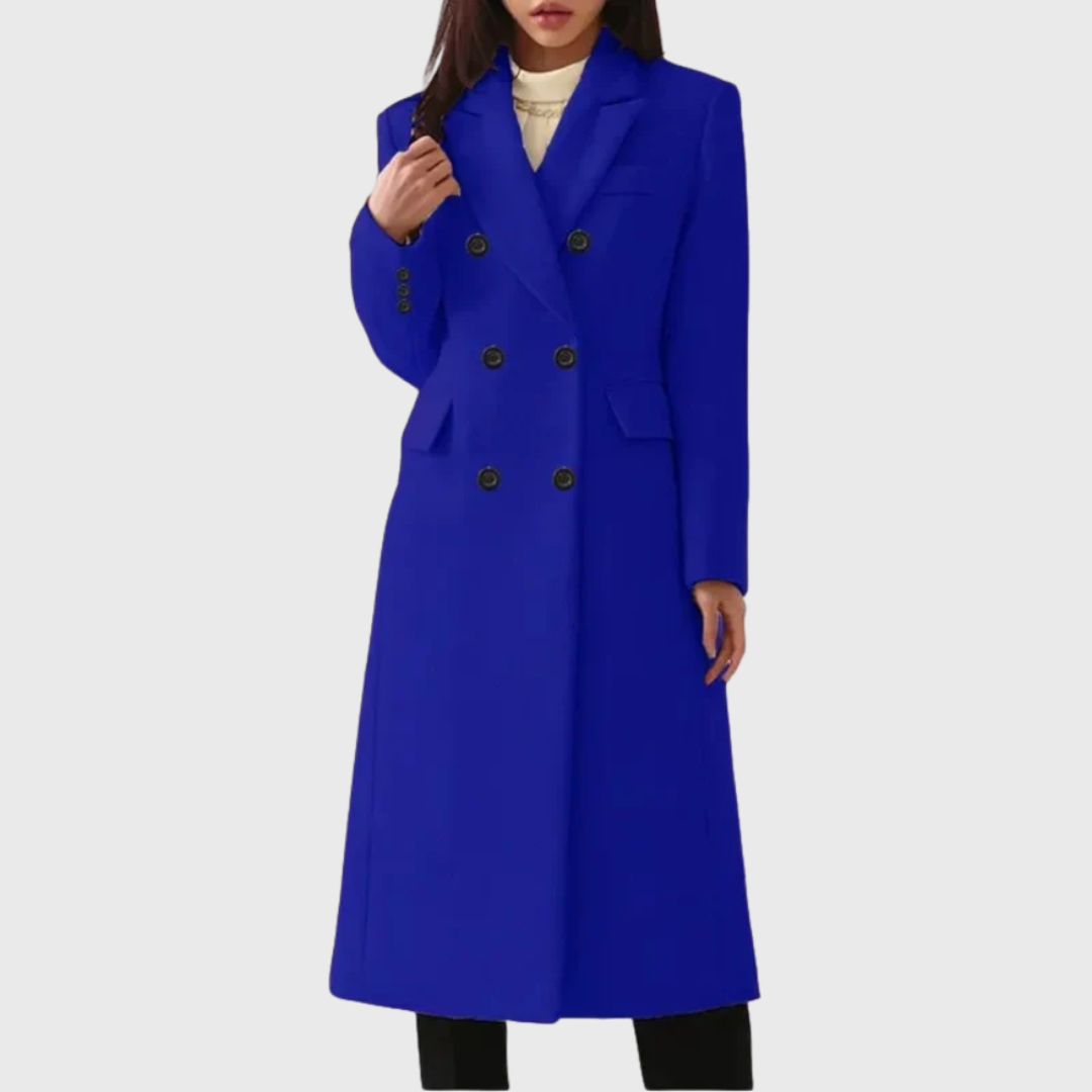 Women's royal blue double-breasted longline coat