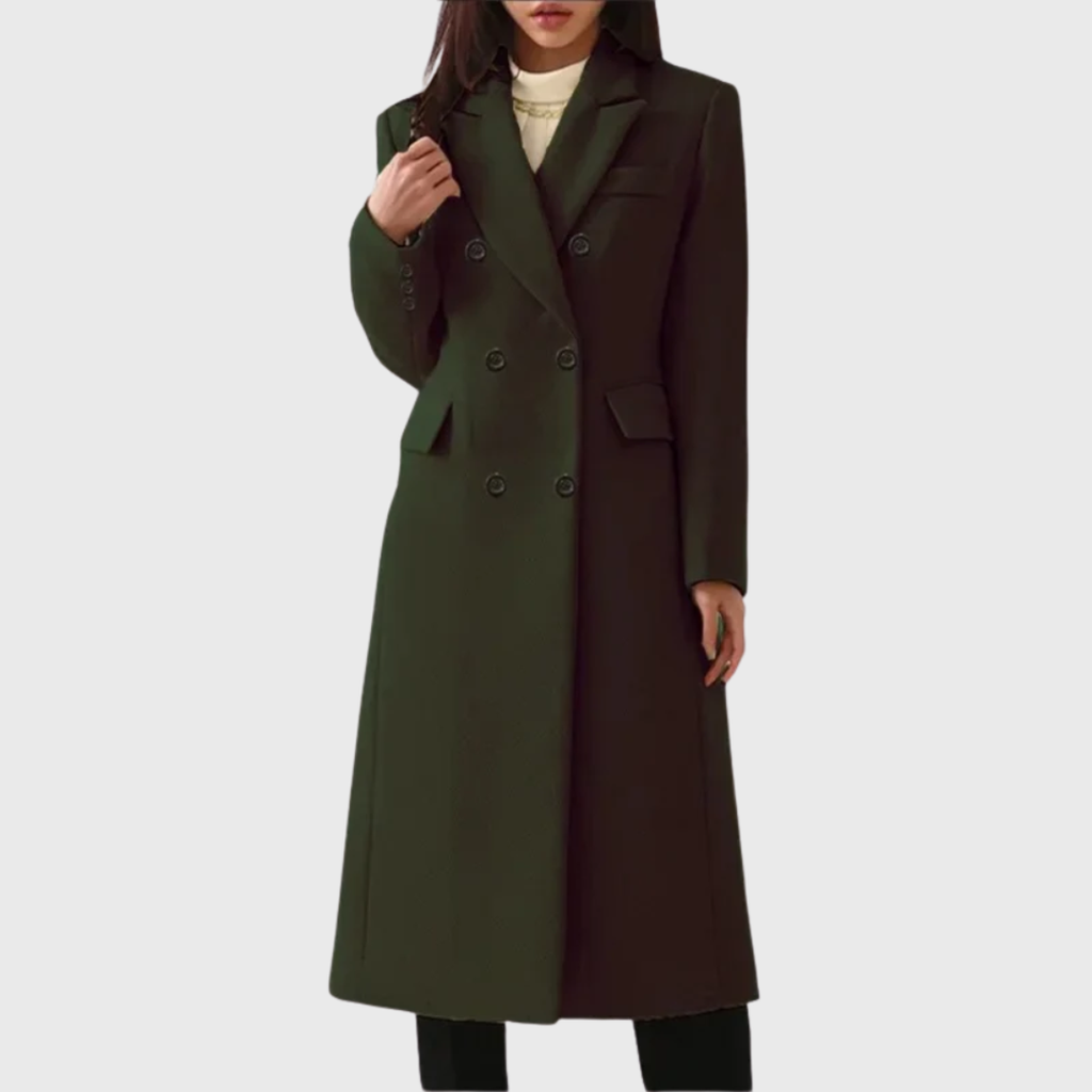 Women's dark green double-breasted coat