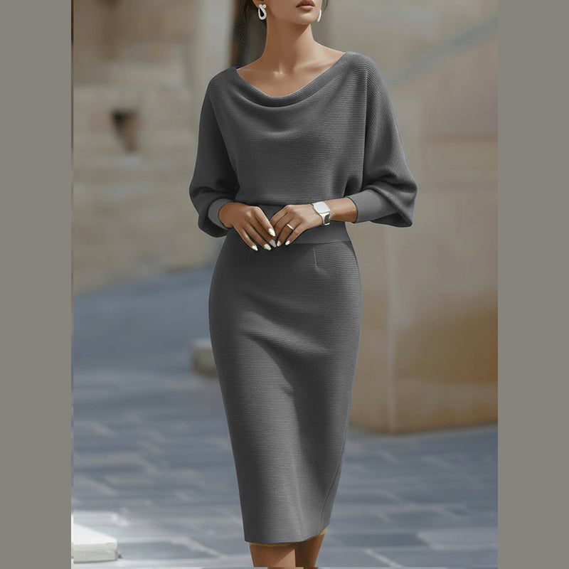 Women's draped batwing midi dress in grey