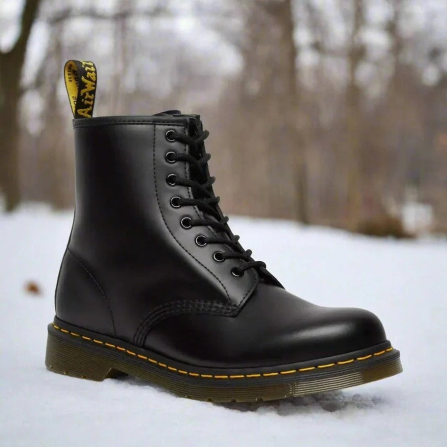 Women's Eight-Eyelet Lace-Up Boots with Yellow Stitched Sole for Everyday Wear