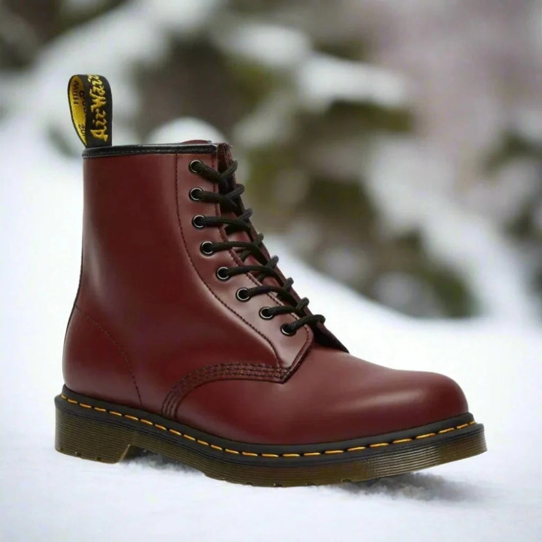 Women's burgundy eight-eyelet lace-up boot