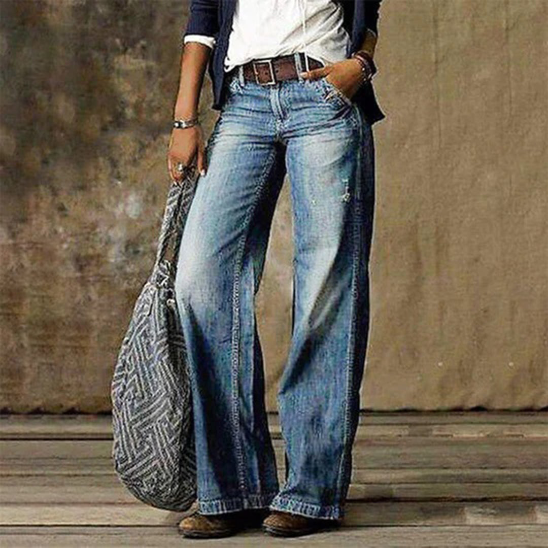 Women's light blue faded wide-leg jeans