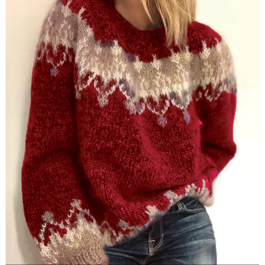 Women's red fair isle sweater for winter