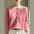 Women's fine knit crew neck cardigan in pink