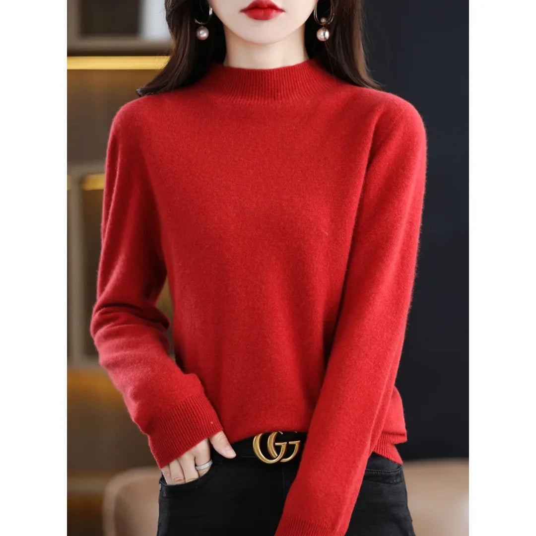 Women's red mock neck sweater