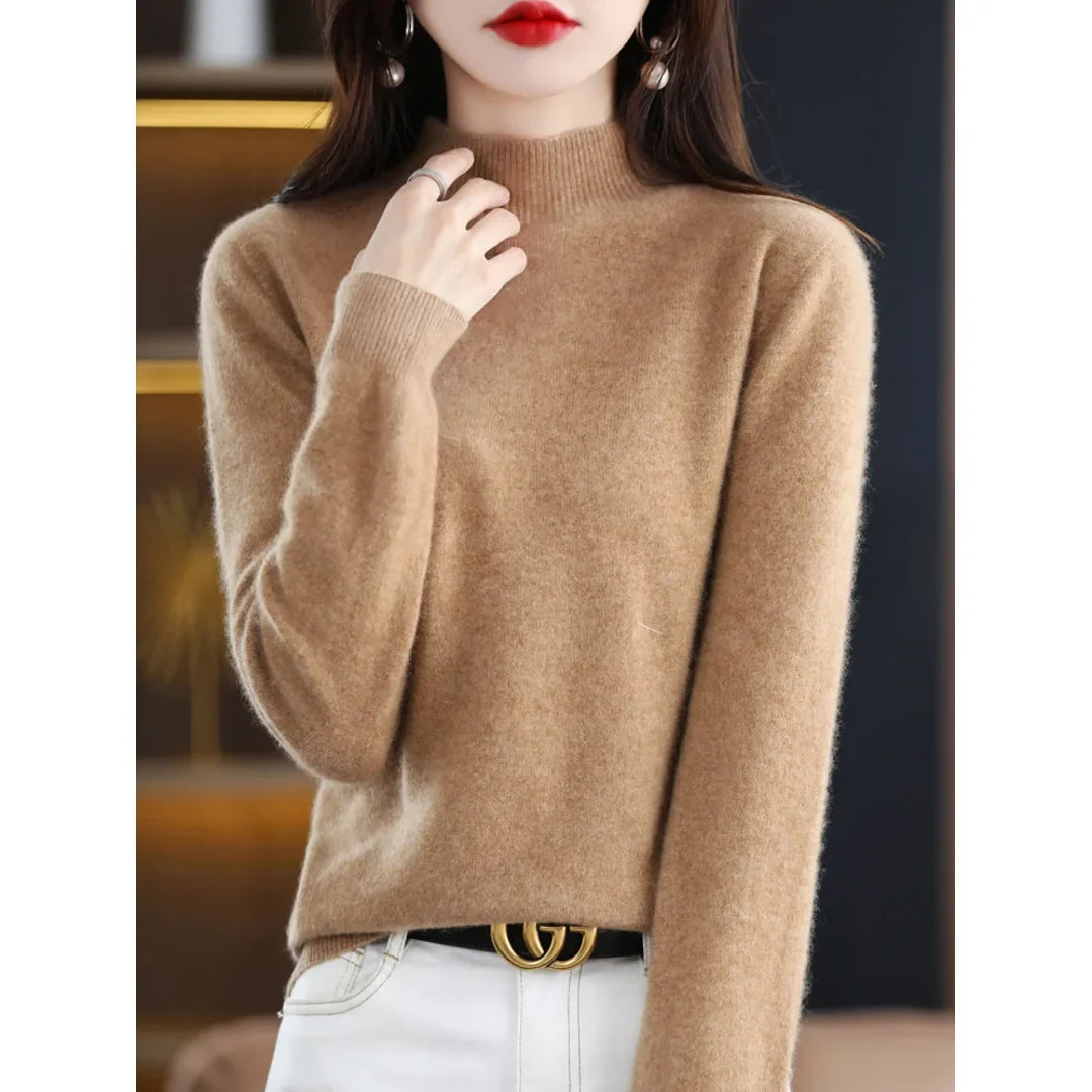 Women's camel mock neck sweater