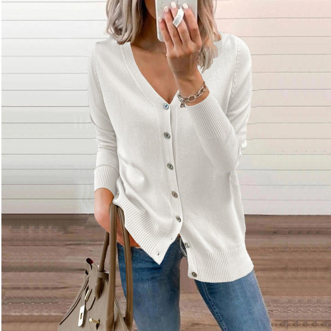 Women's white V-neck button cardigan