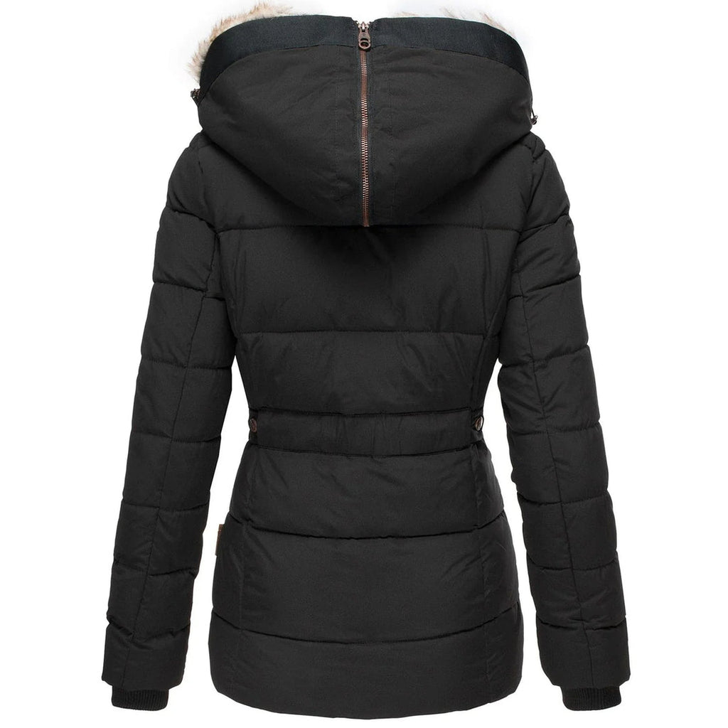 Women's black padded winter jacket – back view