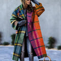 Women's fitted winter coat with notched lapels in rainbow