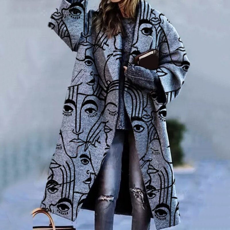 Women's fitted winter coat with notched lapels in grey