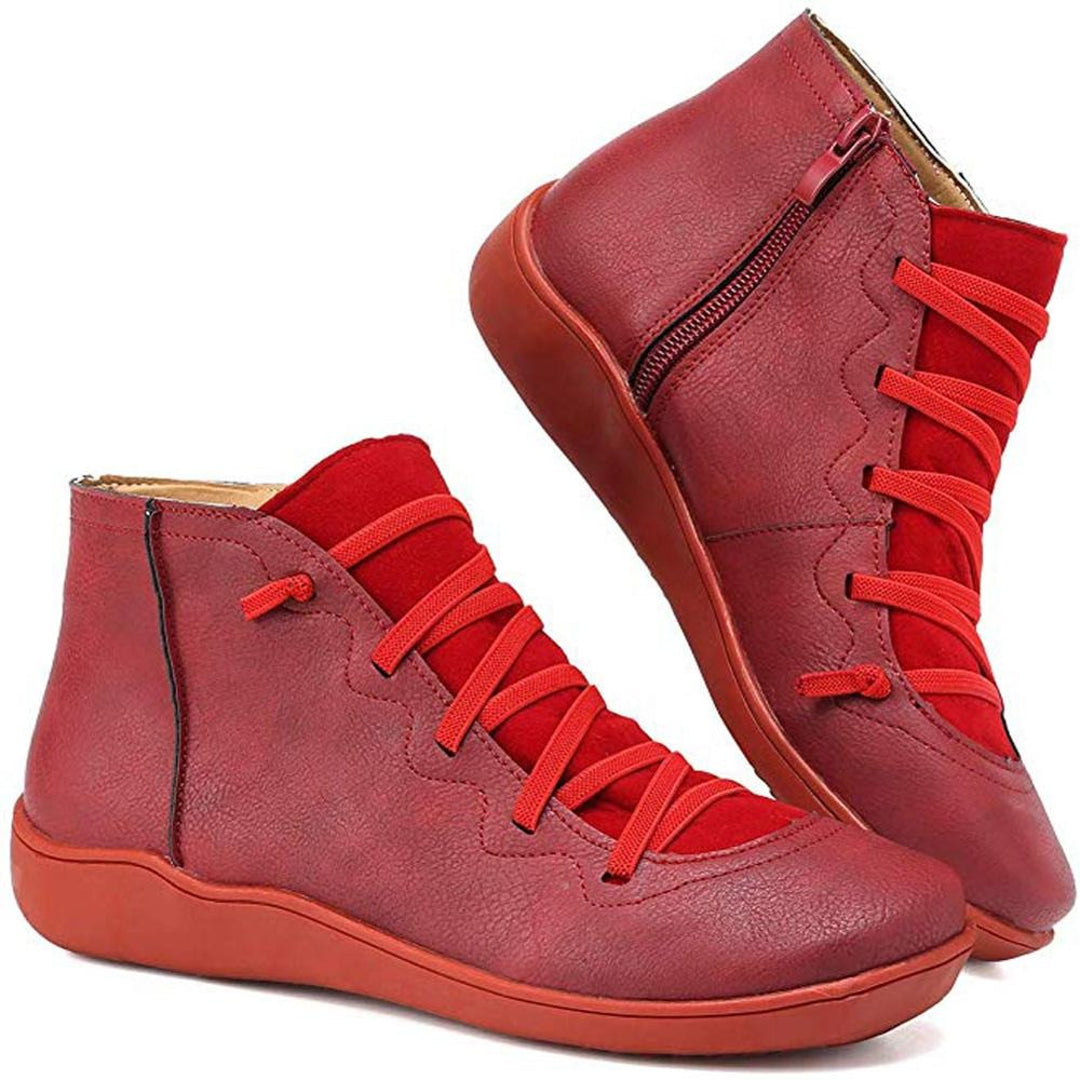 Women's red ankle boots with side zip