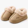 Women's beige fluffy platform slipper boots