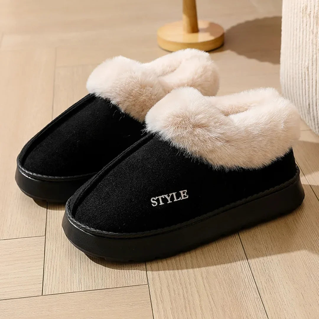 Women's black platform slipper boots – side view