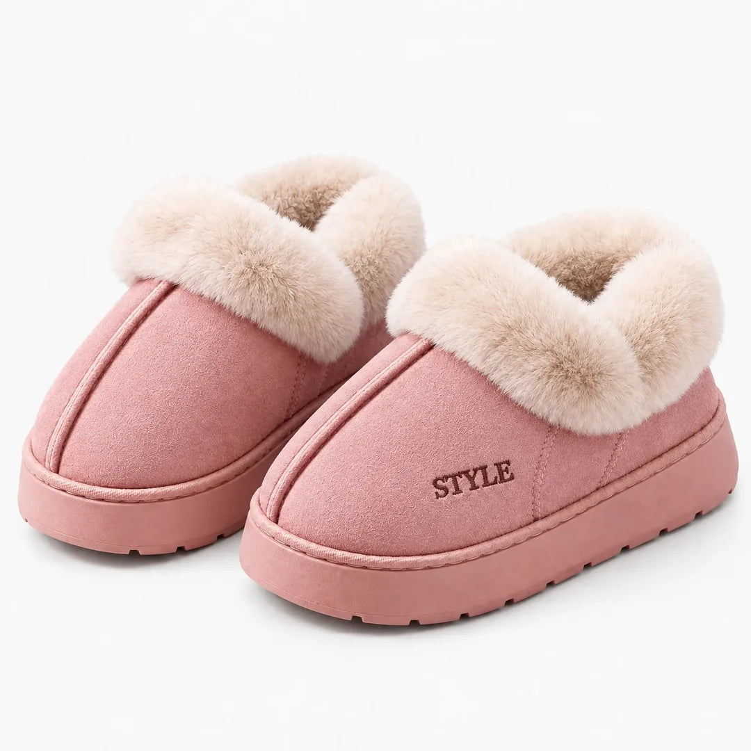 Women's pink fluffy platform slipper boots