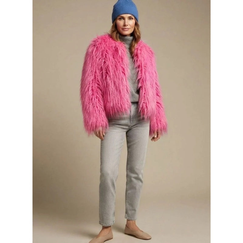 Women's Fluffy Faux Fur Jacket for Winter Evenings
