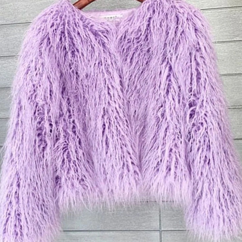 Women's fluffy faux fur jacket in lavender