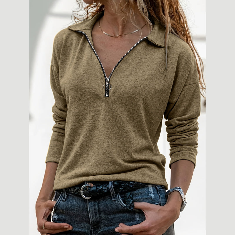 Women's half-zip pullover in khaki