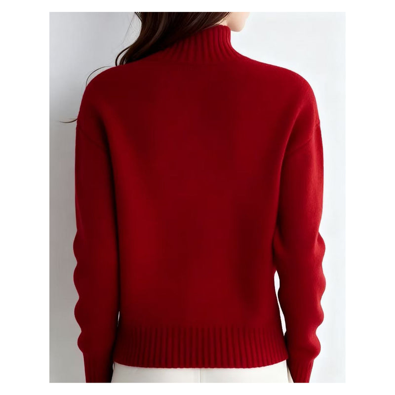 Women's red high-neck cardigan – back view