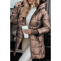 Women's bronze high-shine hooded puffer jacket