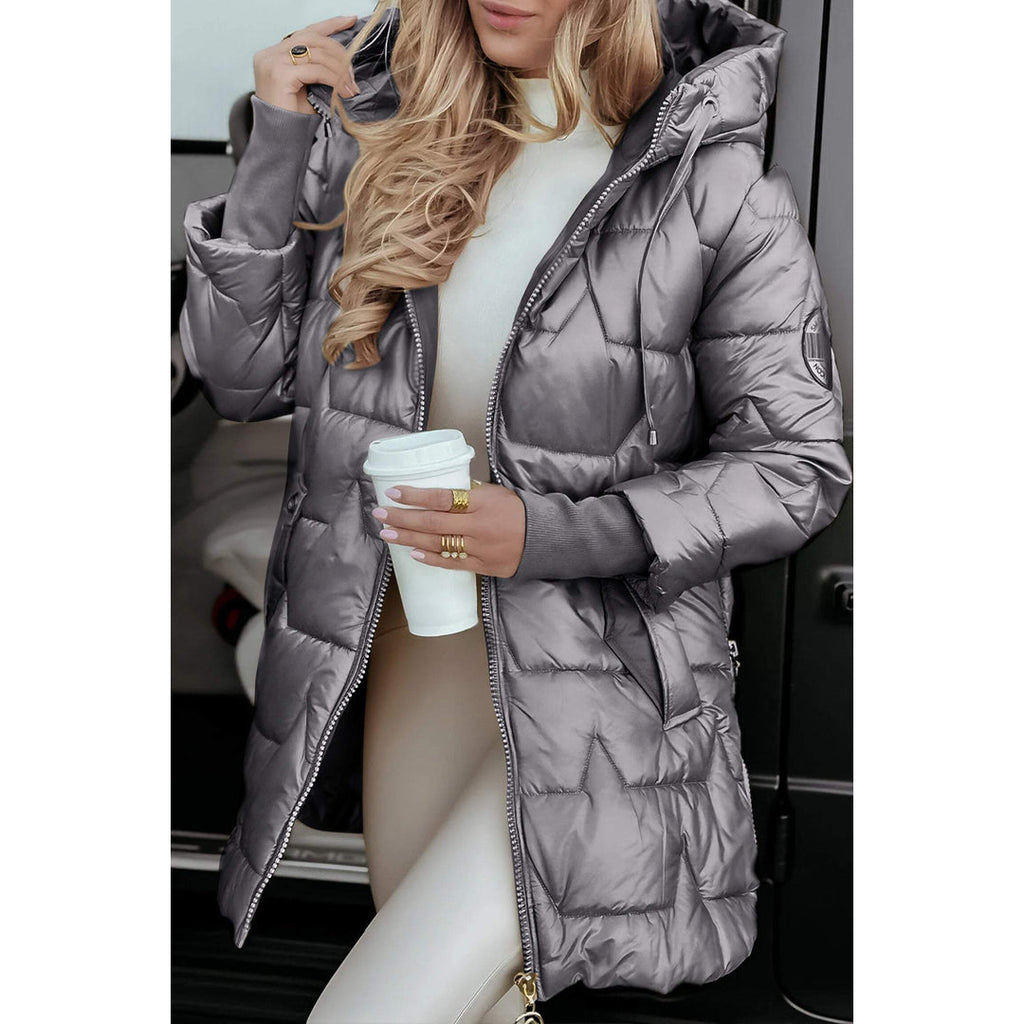 Women's silver grey quilted hooded jacket