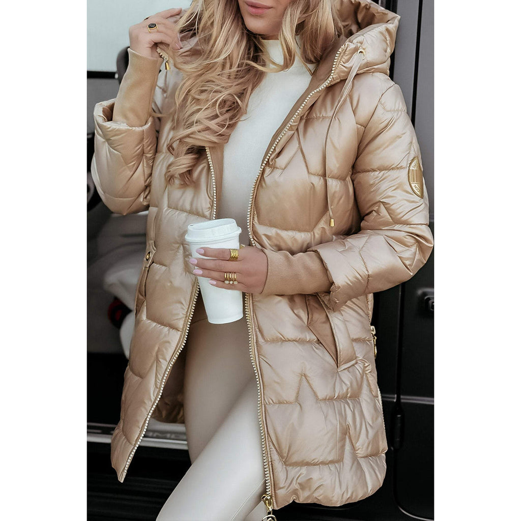 Women's beige high-shine hooded jacket
