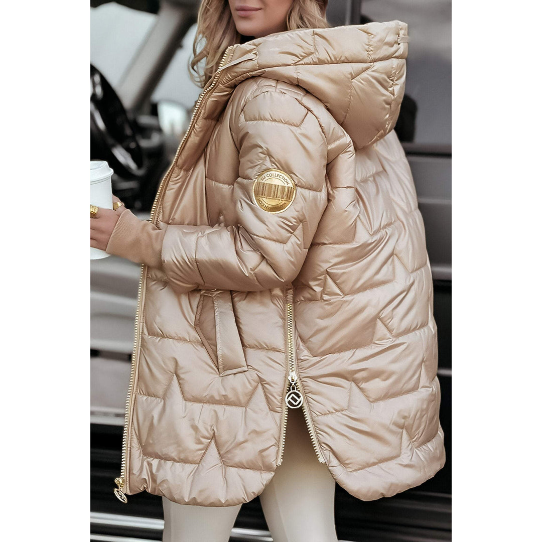 Women's beige hooded jacket with pocket detail