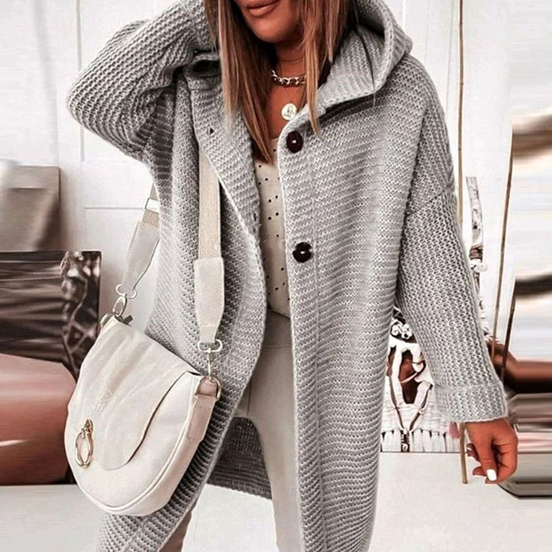 Women's hooded chunky knit cardigan in grey