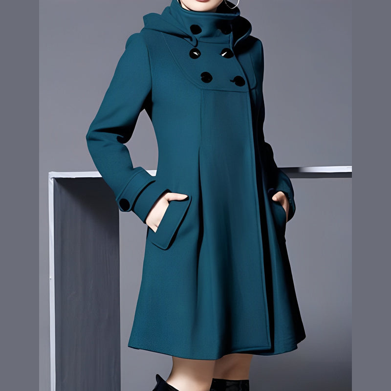 Women's Hooded Flared Coat with Button Front for Autumn Winter