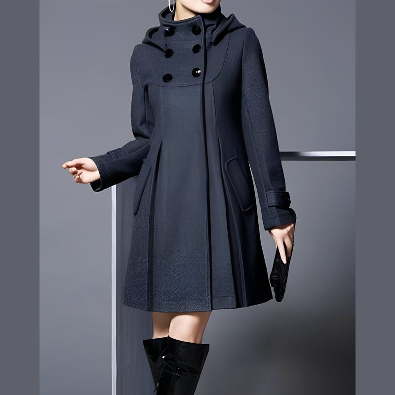 Women's hooded flared coat in black