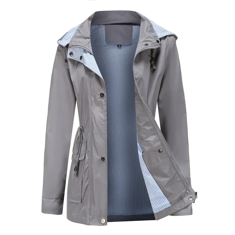 Women's hooded rain jacket in grey