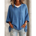 Women's hooded sweater with three-quarter sleeves in blue