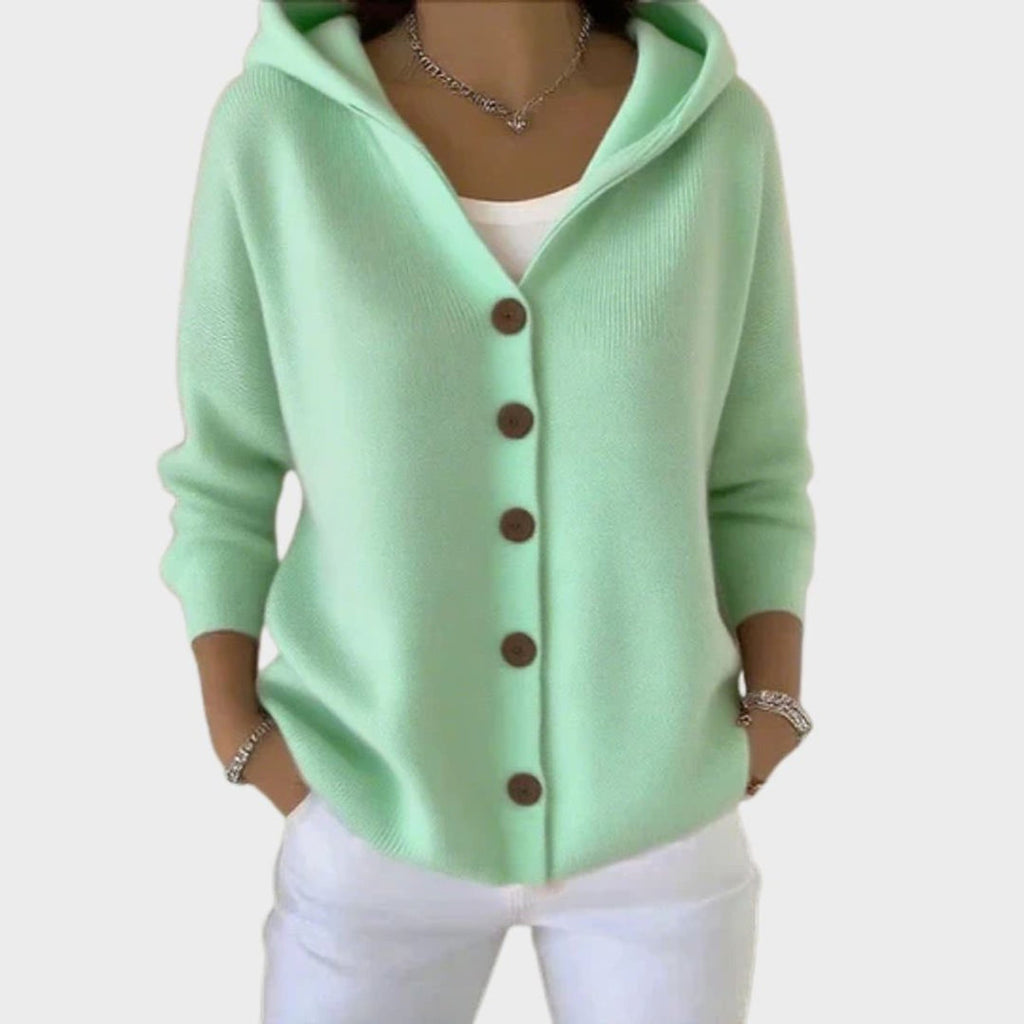 Women's mint green hooded knit cardigan