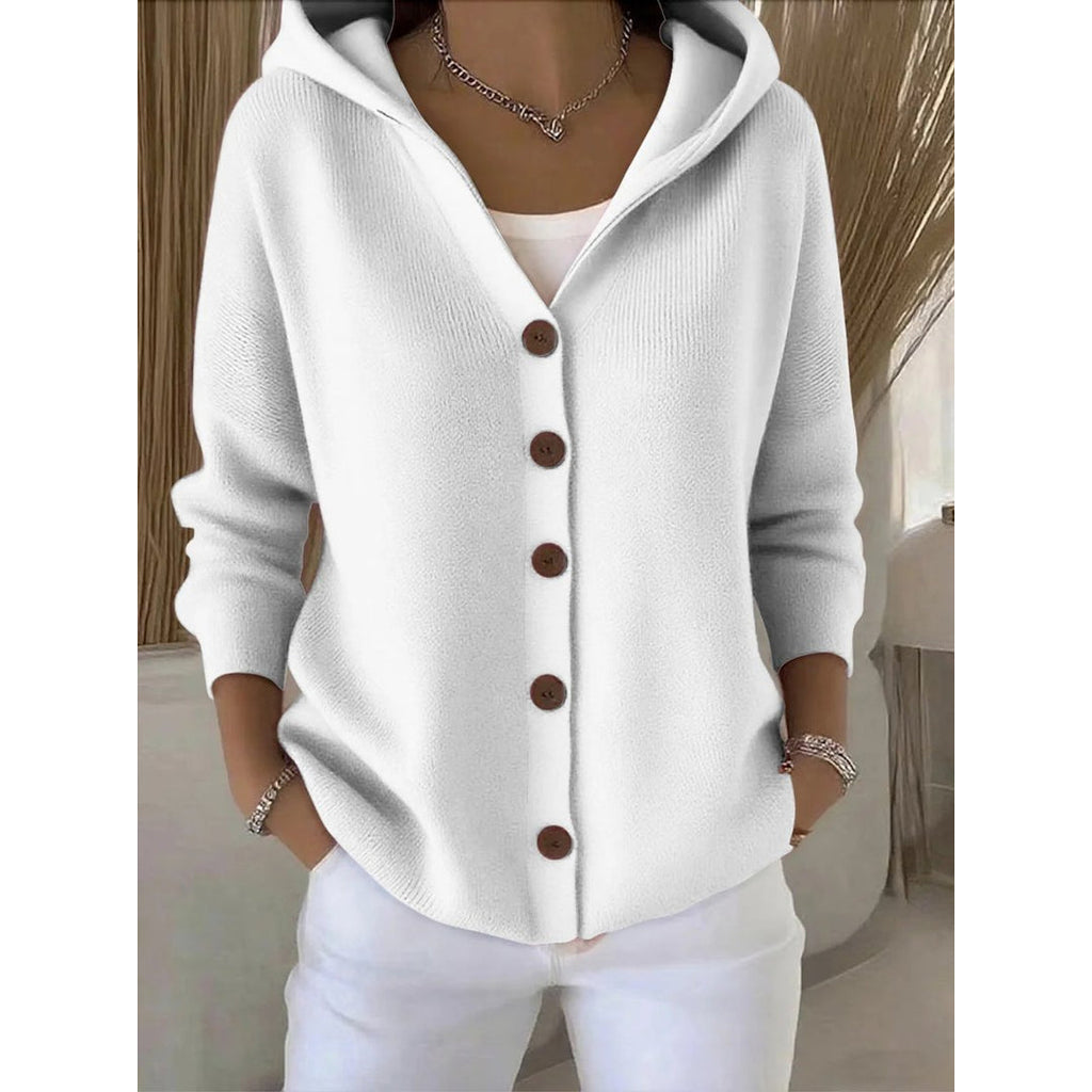 Women's white hooded cardigan with buttons