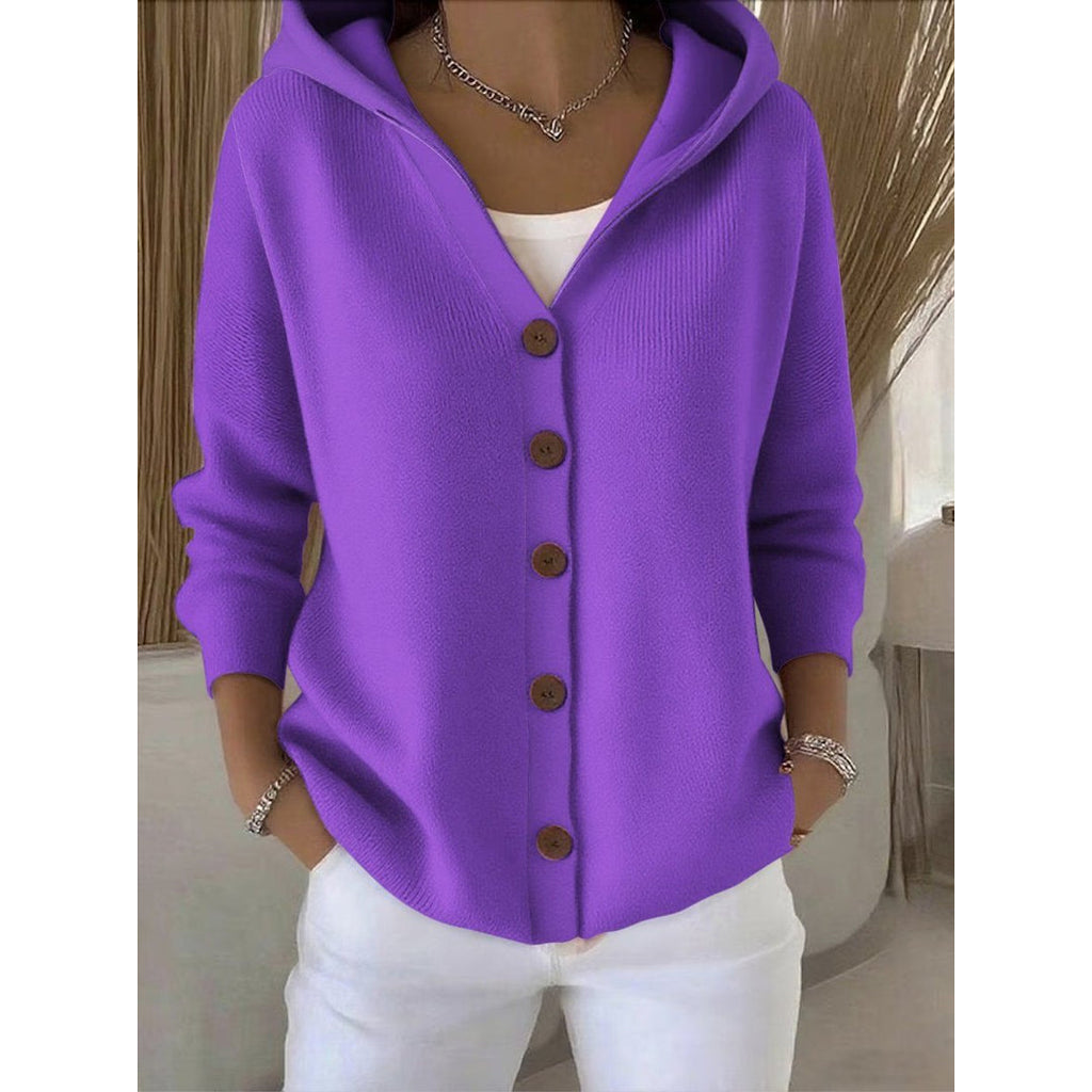 Women's purple hooded waffle knit cardigan