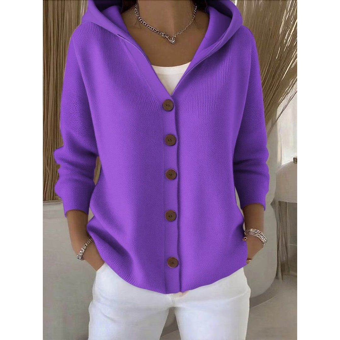 Women's purple hooded waffle knit cardigan