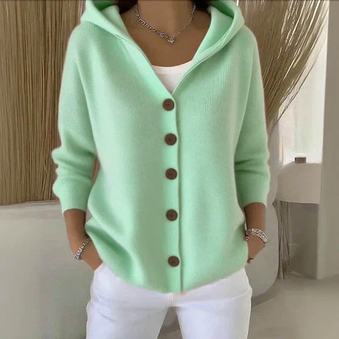 Women's mint green hooded cardigan – front view